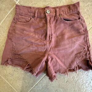 High-Waisted Pink Distressed Jean Shorts